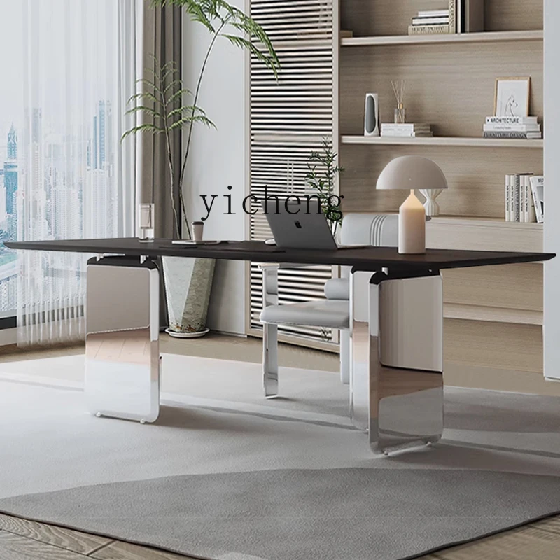 

LX light luxury modern office desk and chair combination minimalist boss table office stainless steel