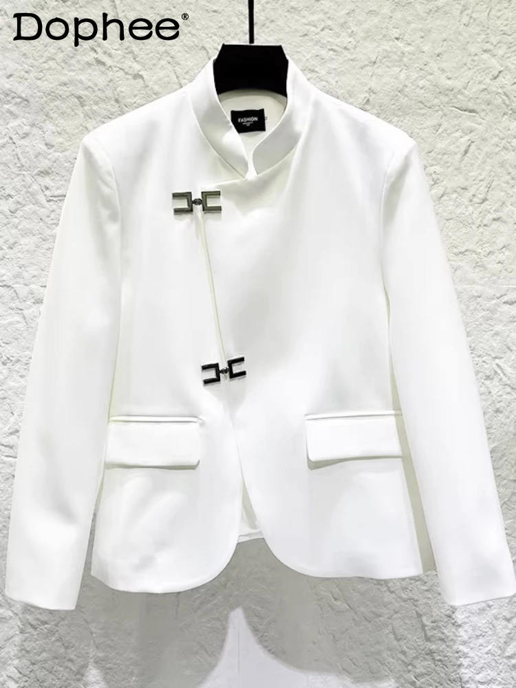 

Men's 2026 Spring New Trendy Handsome Tailored Coats High-End Comfort Suit Jackets Metal Diagonal Button Stand Collar Blazers