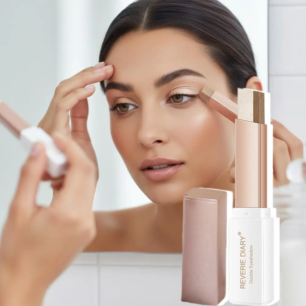 Ombretto professionale 2 in 1 in velluto sfumato a doppio colore, trucco pigro, ombretto luccicante duraturo e impermeabile