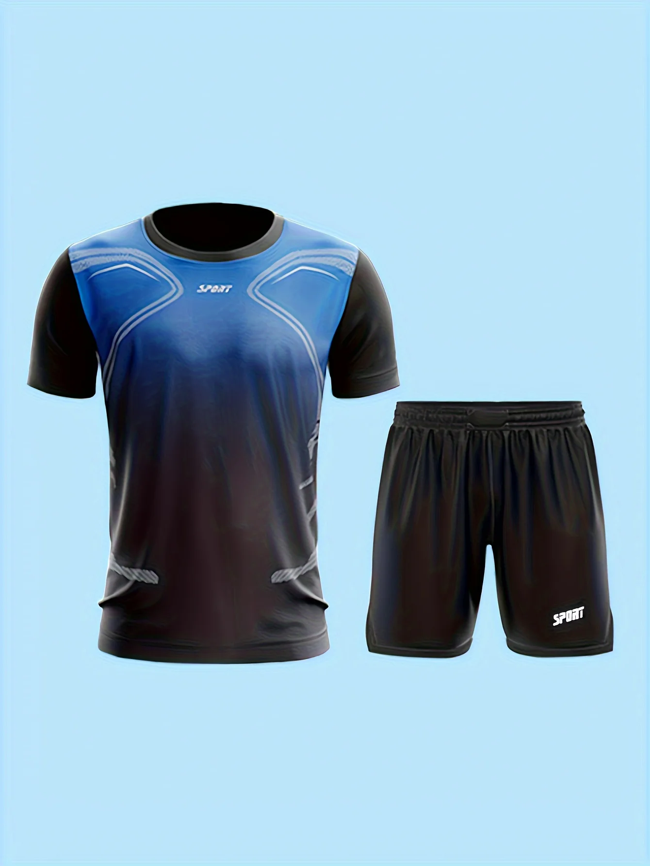 

Men's Slim Fit Ice Silk Quick Dry Breathable Color Block American Sport Style Short Sleeve Shorts Set for Summer Running Fitness