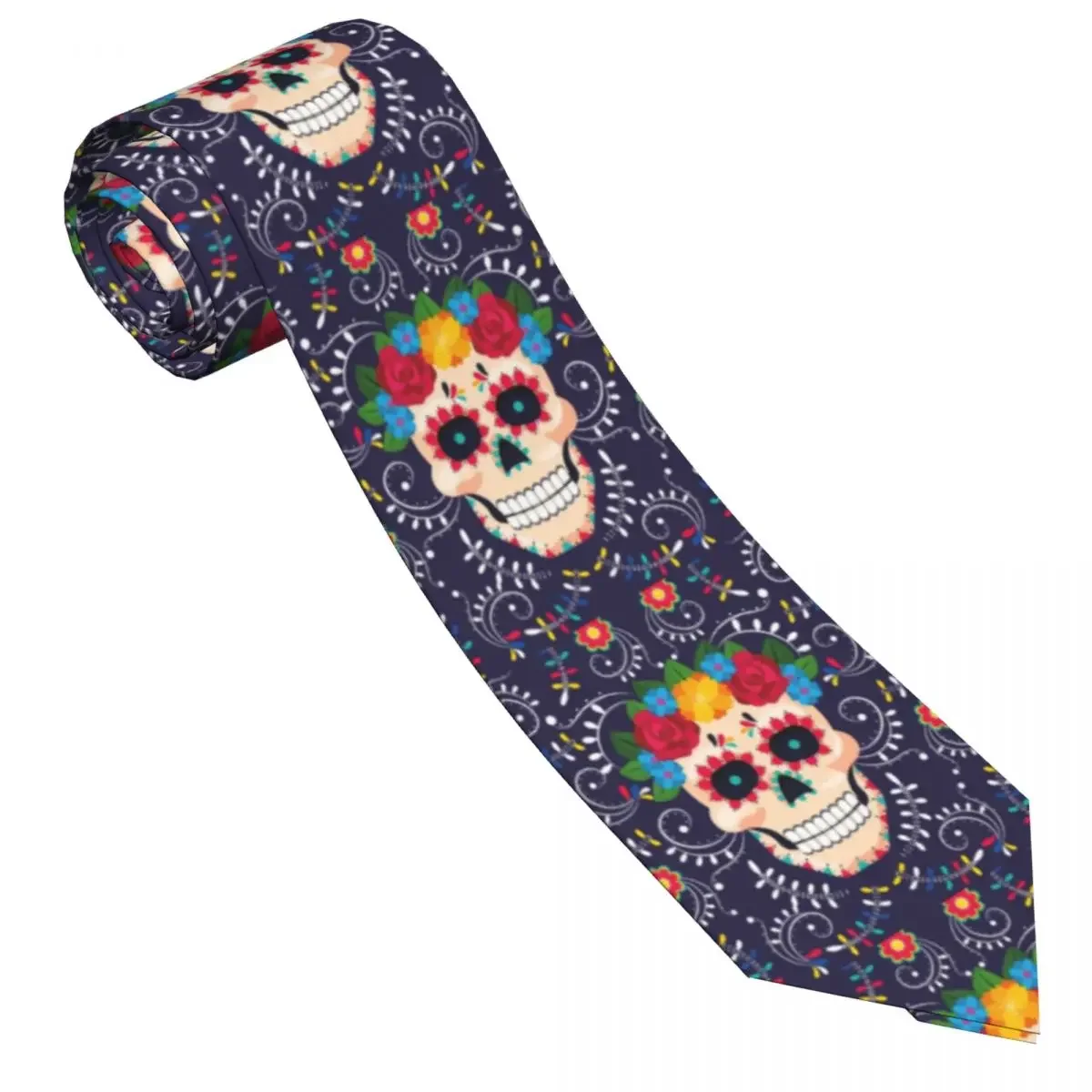 Casual Arrowhead Skinny Skull Flowers Mexican Illustration Necktie Slim Tie For Party Formal 