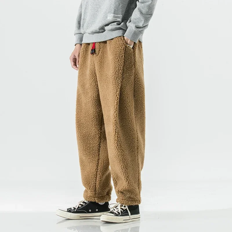 

Thicken Pants Male Warm Coldproof Fashion Retro Thick Lamb Wool Pant Streetwear Winter Hip Hop Loose Straight Pants Man Trousers