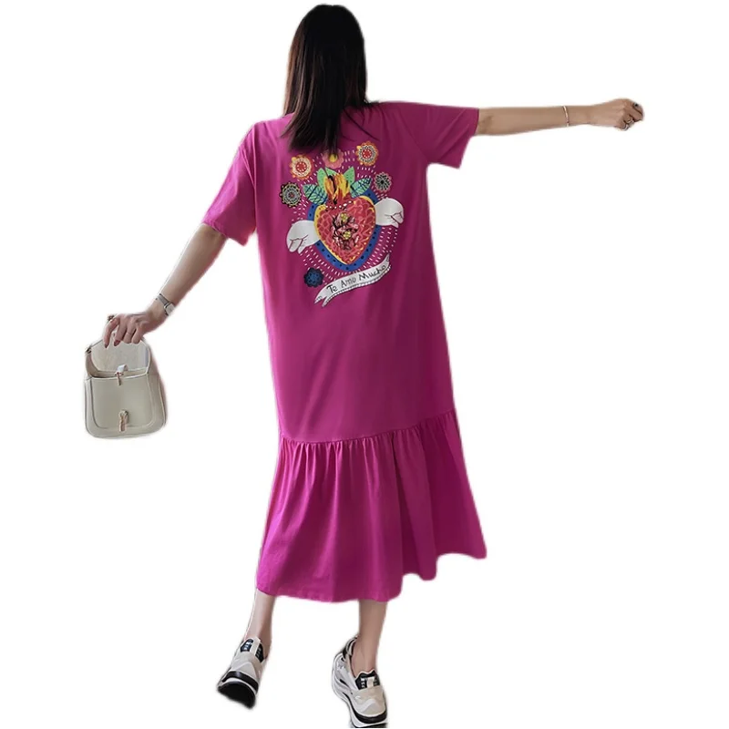 Plus Size abiti da donna per il 2023 Summer Print Lady Causal Vestidos tasche rosso nero colore t-shirt Dress abito femminile KE3286