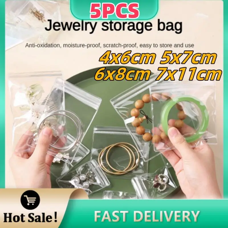 5PCS Transparent Self-sealing Bag Anti-oxidation Thickened Jewelry Literary Play Jade Gold Earring Jewelry Storage Sealed Bag