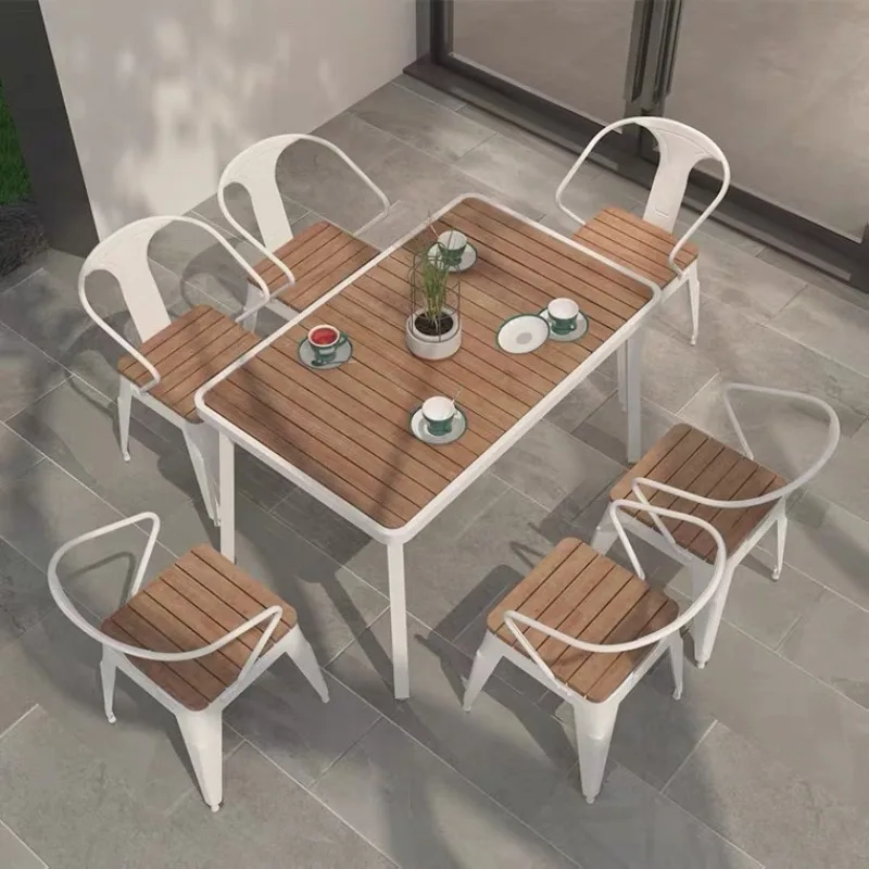 

Table and chair courtyard open-air plastic wood outdoor table simple villa garden balcony door table and chair combination