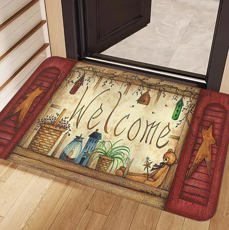 Bless This House Print Doormat Vintage Country Style Non Slip Absorbent Rug For Home Entrance Decoration