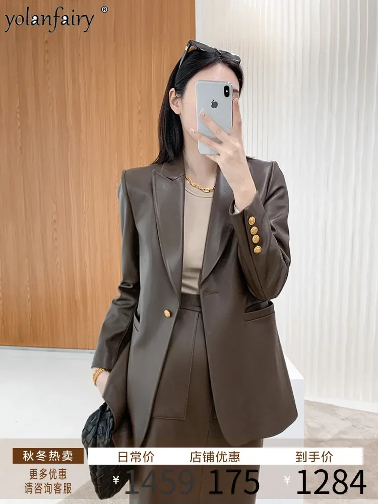 New Suit for Women Genuine Leather Jacket Women's Clothes 2023 Autumn Midium Korean Natural Sheepskin Coats and Jackets FCY5113