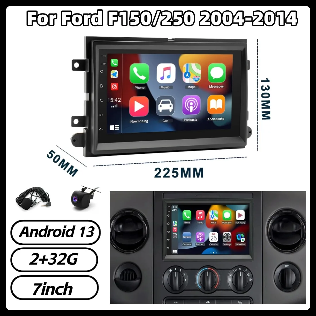 

7-дюймовая автомагнитола с GPS-навигацией для Ford F150/250 2004-2014, Android 13, Bluetooth, Wi-Fi, FM/RDS, SWC, аксессуары.
