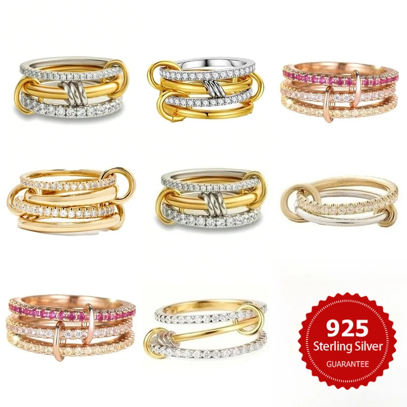 925 Sterling Silver Fashion Luxury Multiple Levels Of Interlocking Zircon Ring For Women Daily Life High Quality Fine Jewelry
