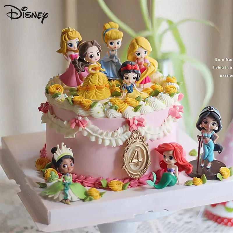 8pcs/set Disney Q Version Princess Cartoon Figures Doll Toys Snow White Rapunzel Ariel Cinderella Belle Mermaid Model Decoration