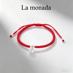 La Monada 925 Sterling Silver Bell Charm Red Thread Bracelet for Women Adjustable Handmade Red String Rope Bracelet