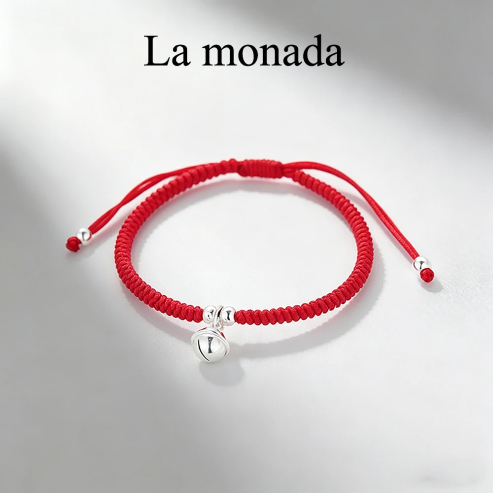 La Monada 925 Sterling Silver Bell Charm Red Thread Bracelet for Women Adjustable Handmade Red String Rope Bracelet