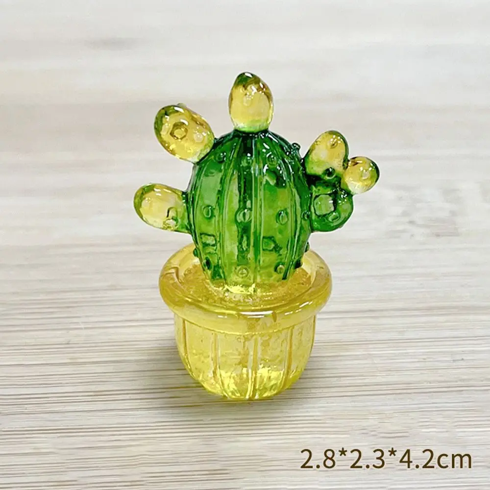 

Cartoon Cactus Bonsai Decor Transparent Fleshy Resin Crafts Mini Cactus Figurines Realistic Simulated Cactus Home Accessories