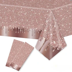 1Pc Rose Gold Birthday Party Tablecloths Sequin Glitter Printed Plastic Table Cover Birthday Background for Wedding Anniversary