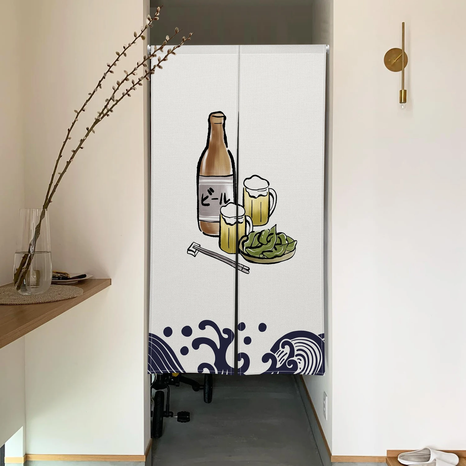 Sushi Sake Themed Noren Japanese Door Curtains Eel Beer Wave Border Izakaya Kitchen Dining Room Partition Split Half Curtain