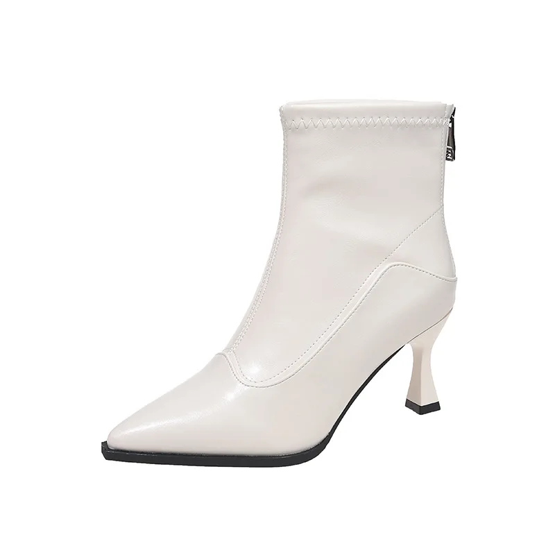 النساء عالية الكعب الأحذية الجلدية القصيرة 2025 جديد الإناث وأشار رقيقة كعب الأحذية السيدات الكاحل أحذية بوت قصيرة بوتاس موهير Bottes فام #6