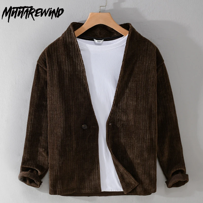 Chaqueta de pana de un solo botón para hombre, Blazer informal de uso diario, ropa Vintage Harajuku, primavera y otoño, novedad