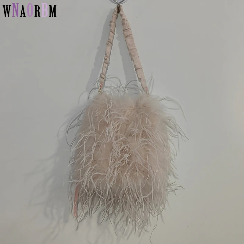 sac-a-main-en-plumes-d'autruche-100-pour-femmes-multicolore-avec-chaine-portefeuille-tendance-avec-deux-modes-de-port-sac-bandouliere-tisse-a-la-main