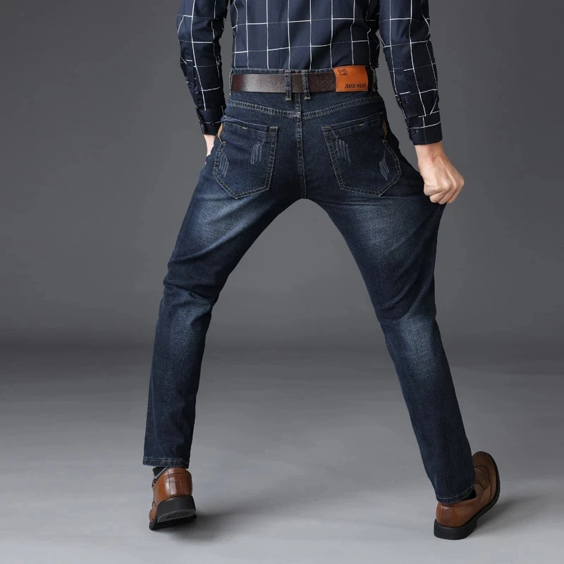Джинсы мужские облегающие в деловом стиле, Брендовые повседневные брюки оверсайз из денима, мешковатые эластичные джинсы, весна-осень 2023