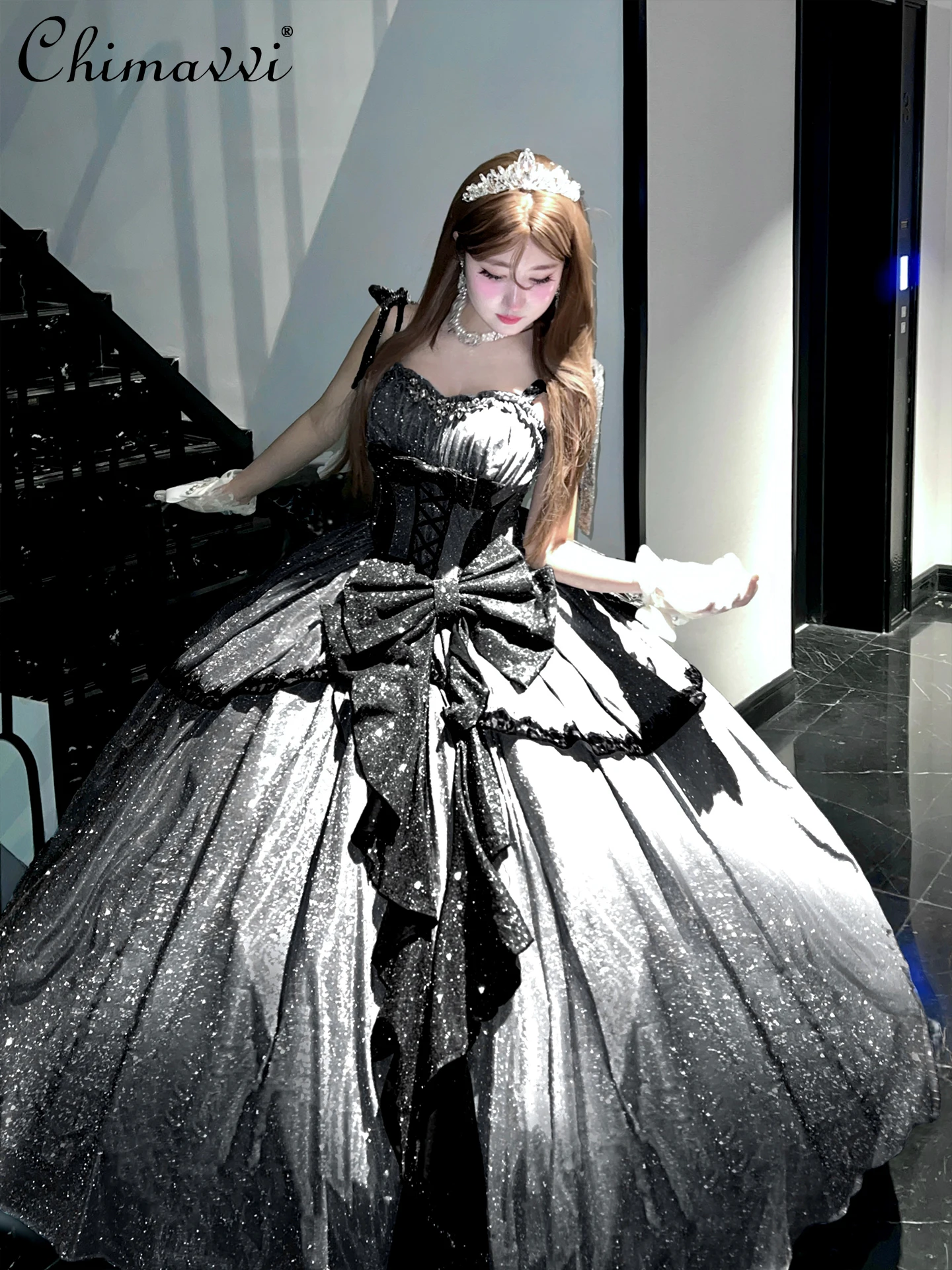 

Princess Anniversary Party Maxi Dresses Women's Slim Fit Sweet Girls Elegant Big Bow Birthday Dresses Lolita Cos Sling Dress