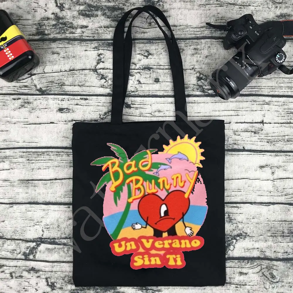 Bad Bunny-Bolso de mano de lona para el VERANO SIN TI, bolso de mano informal, grande, con estampado, para compras