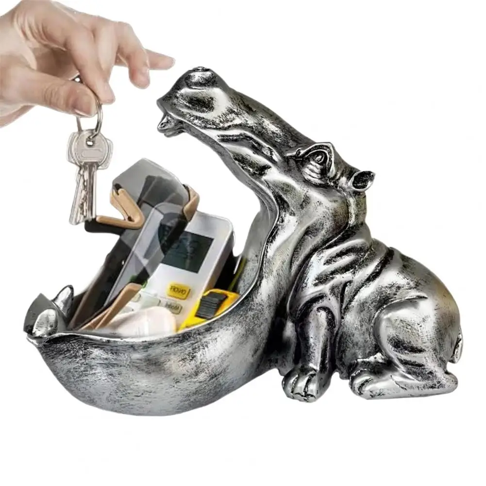 Unique Hippo Gift Resin Hippo Statue Figurine Smell Proof Ashtray Set for Home Office Decor Unique Key Bowl for Room for Room