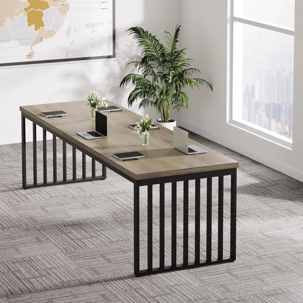 

Gray & Black Industrial Large Rectangular 6.56ft Meeting Table for 6-8 People (No Chairs Included)