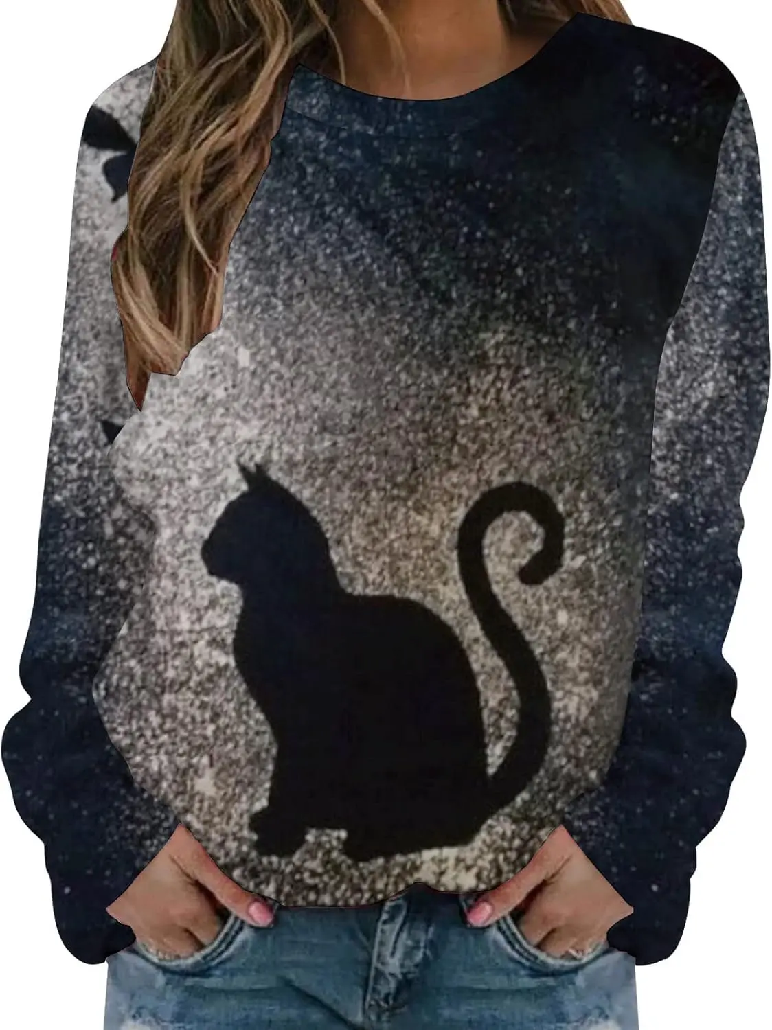 

Womens Sweatshirt Cute Funny 3D Animal Printed Pullover Sweatshirts Crewneck Long Sleeve Cats T Shirt Tops Dark Gray