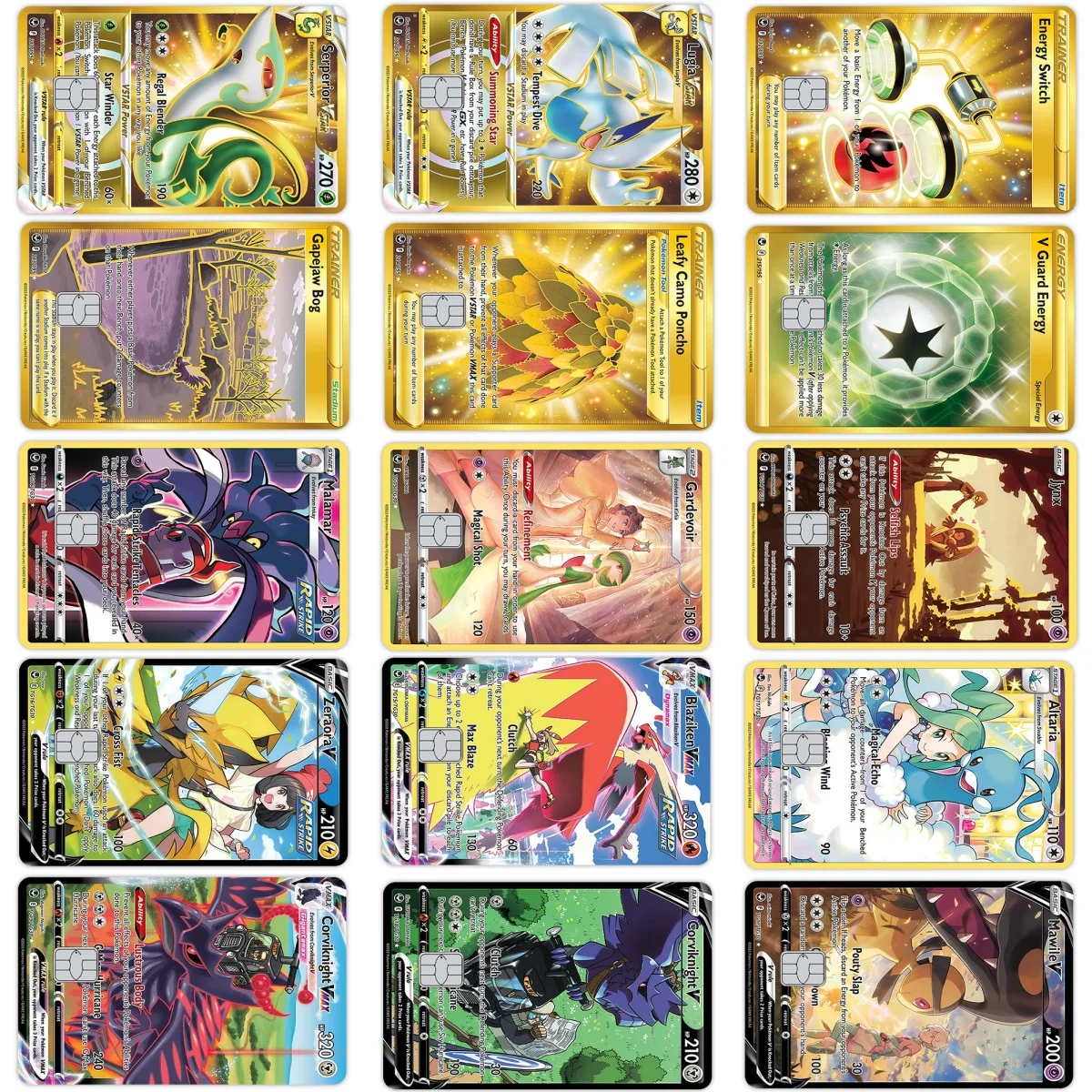 

Наклейки-пленки для кредитных карт с персонажами аниме: Милотик, Джинкс, Гардевоар, Зераора. Декоративные наклейки для дебетовых и банковских карт, игрушки.