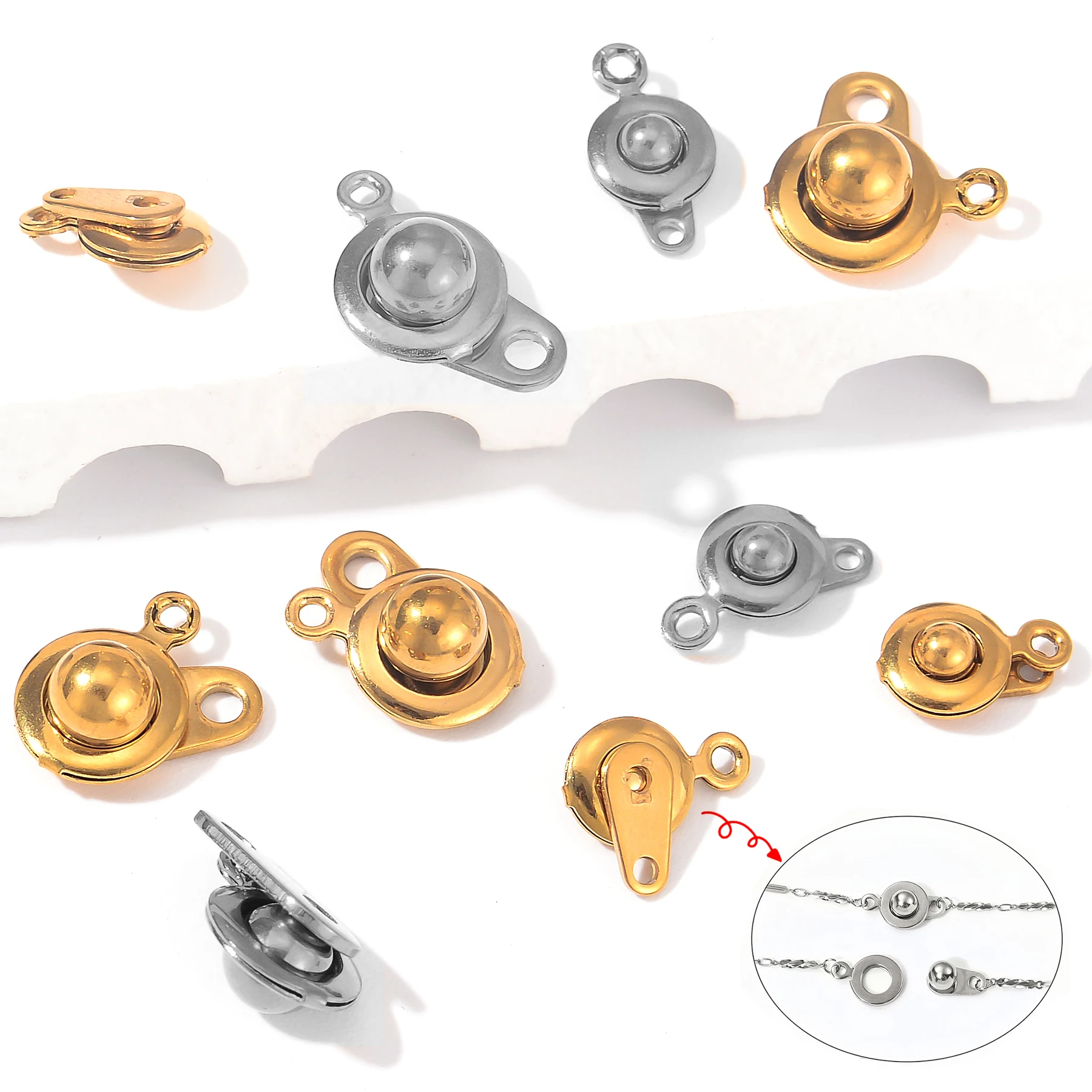 

5pcs Stainless Steel Snap Button Clasps Connector Rotatable Ball Socket Fastener DIY Bracelet Necklace Jewelry Making Supplies