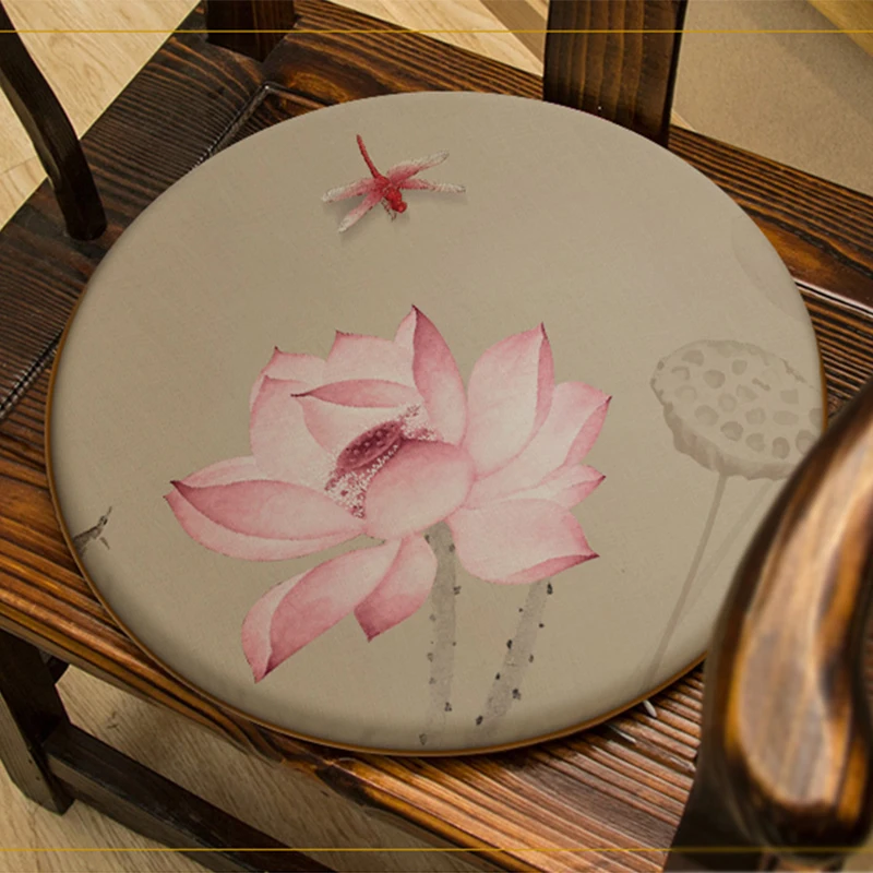30/35cm Chinese Style Printed Circular Chair Cushion Tea Ceremony Zen Style Retro Cushion Mat Futon Meditation Worship Seat Pad