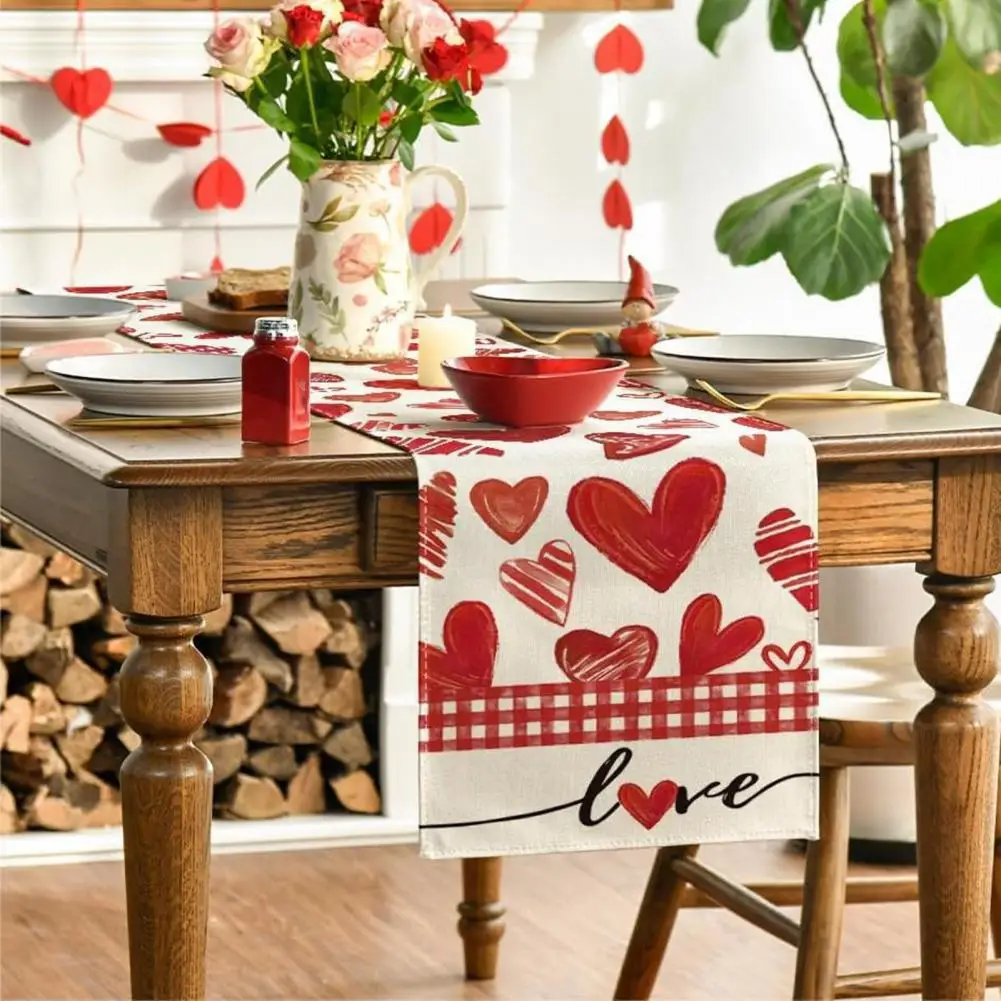 Valentine Day Table Runner Valentines Day Heart Balloon Print Table Runner for Weddings Banquets Heat-resistant Non-slip Table