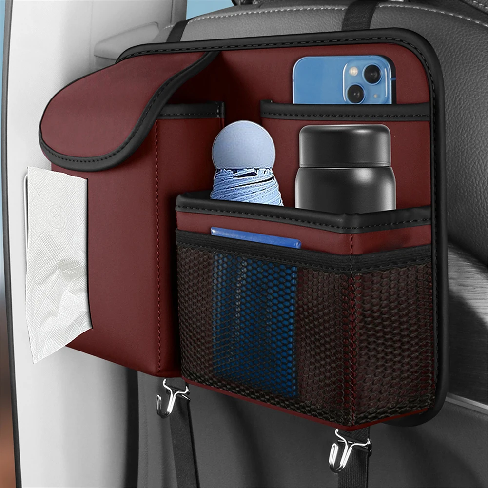 Organizador para asiento trasero de coche, bolsa de almacenamiento multifuncional para asiento trasero de coche con ganchos, colgador para tejido, teléfono, agua, bebidas, bolso rojo