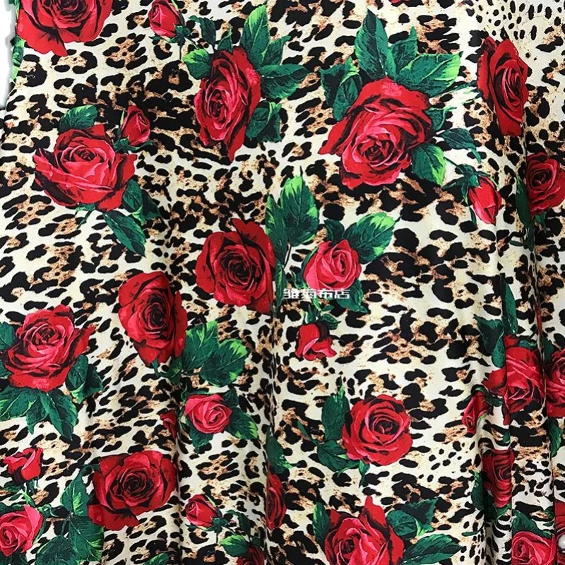 Printed Polyester fabric Elastic milk silk knitted rose leopard print fabrics Dance costume cheongsam dress diy sew cloth