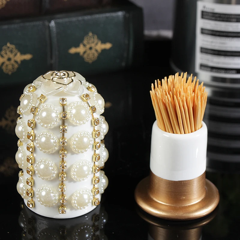 

Creative High-grade Resin Cotton Swab Toothpick Box Table Ornament Storage Box Retro Bead Dot Toothpick Box Cotton Swab Holder