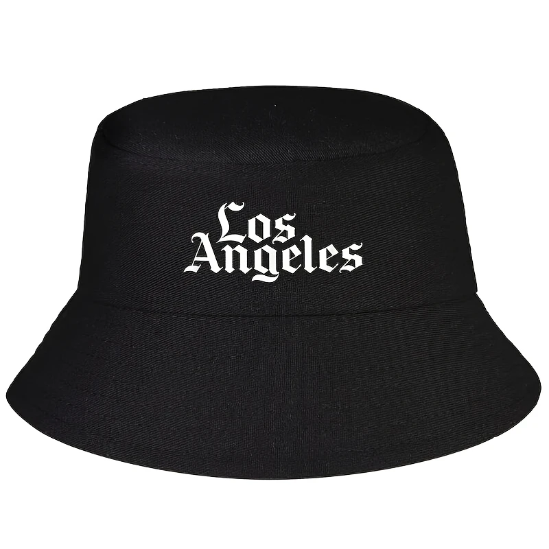 Chapéu Bucket LA Old English Font Los Angeles California - Estilo Vintage Unissex Streetwear, Preto com Letras Brancas, Lavável à Máquina