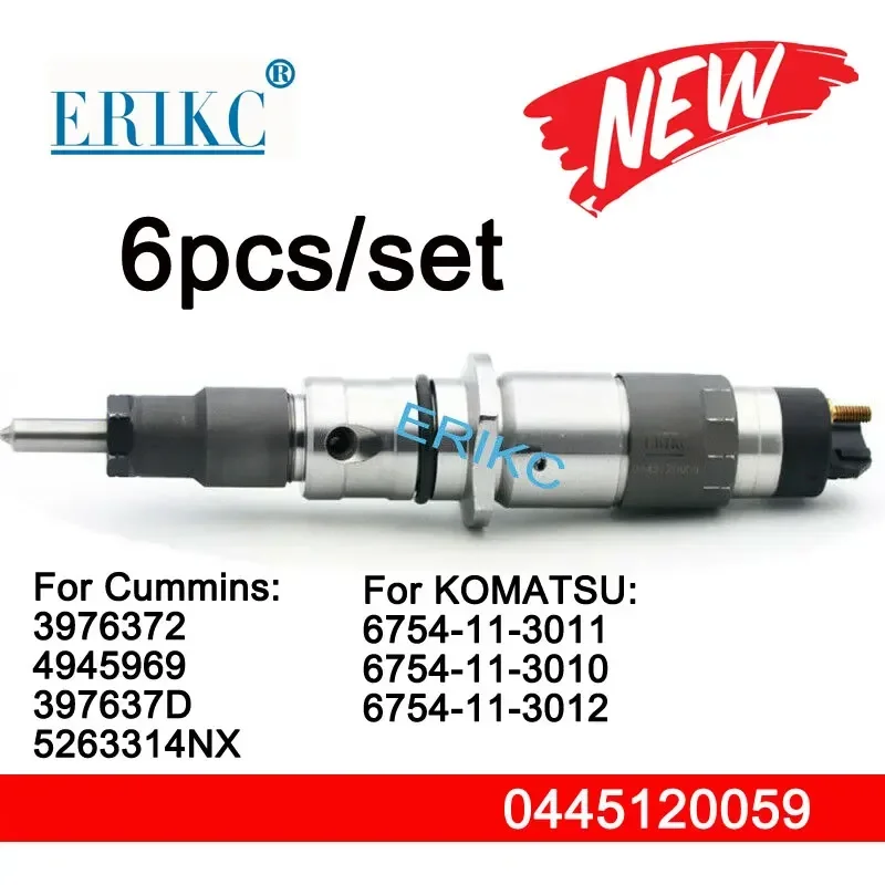 6PCS Injector 6754-11-3011 0 445 120 059 Common Rail Injector 0445120059 for BOSCH Cummins KOMATSU 200-8 6754-11-3012