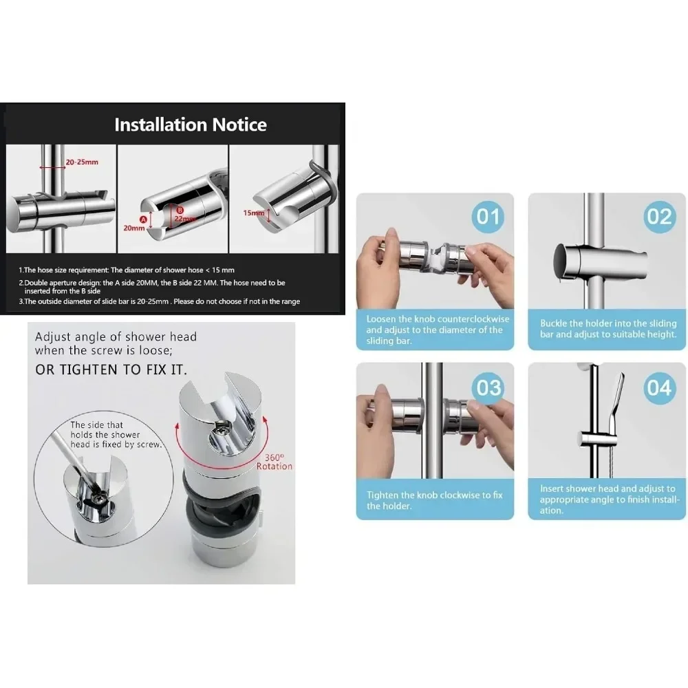 Hülse, nicht abnehmbares Rohr, nicht perforierter Duschkopf, Hebestange, Schiebehülse, Handbrausekopfhalter und Halterung, offene Rutsche