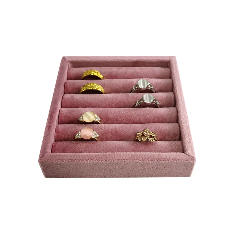 Pink Velvet Jewelry Display Tray Ring Earring Organizer Holder Showcase Plate Fashion Jewellry Storage Rack Square Ring Tray