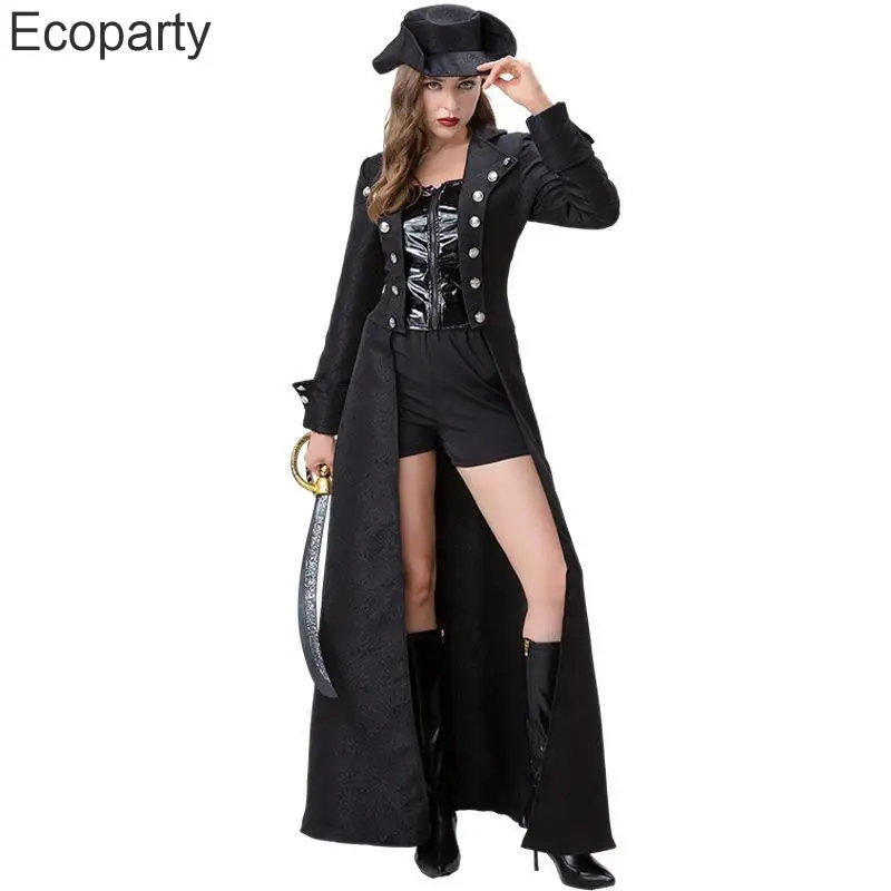 2023 cappotto gotico medievale Vintage da donna 3 pezzi nero rinascimentale pirata Cosplay Cpstume uniforme Steampunk giacca pantaloncini cappello Set