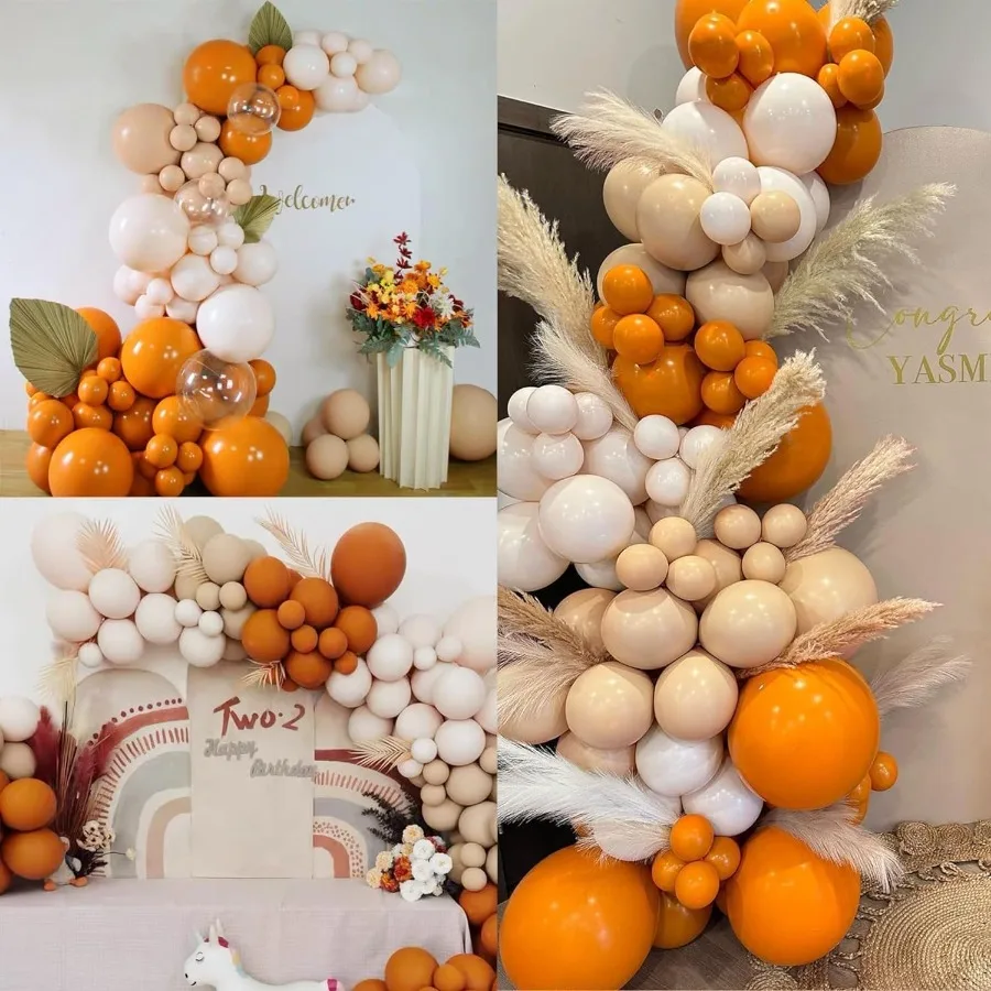 秋のバルーンガーランドアーチキット ダブル マット バーントオレンジ クリーム ピーチ アプリコット テラコッタ ラテックスバルーン 異なるサイズ 18 12 10
