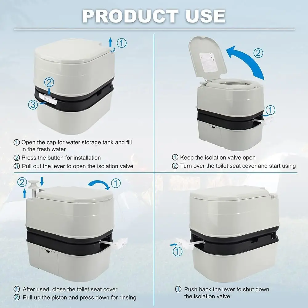 Portable Toilet, 6.4 Gallon 24L Piston Pump Flush with Level indicator Detachable Anti-Leak Handle Water Pump,Rotating Spout Ind view 5
