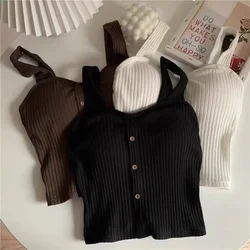 Damski letni elastyczny podkoszulek Crop Camisole bez rękawów T Shirt Spaghetti kamizelka dzianinowa koszulka na ramiączkach kamizelka damska topy biały czarny