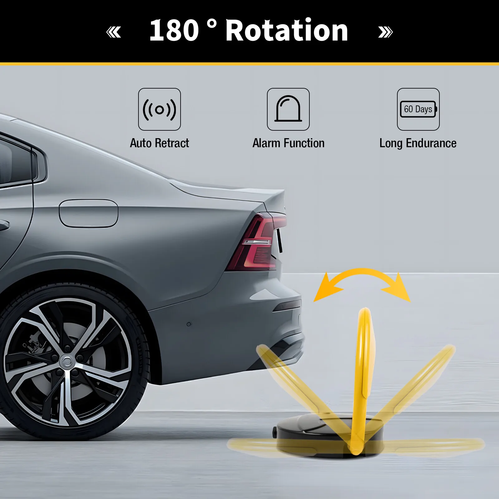 Automatic Parking Lock, Car Park Driveway Guard, Space Barrier Lock, with 2 Remote Control, Yellow Parking Barrier Waterproof