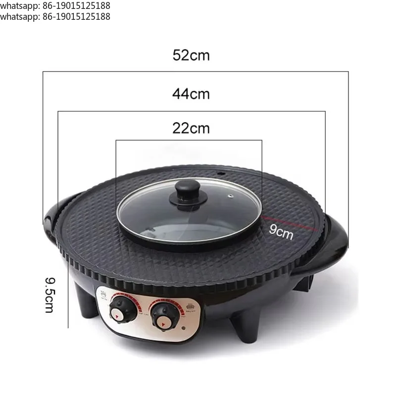 Grill Tray 52cm Large Size Smokeless Electric Grill BBQ Grill with Hot Pot Non-stick Coating for Outdoor and Indoor Use