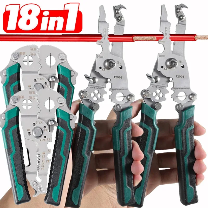 

18-in-1 Foldable Wire Stripper Cable Cutter Stripper Pliers Multi-Function Electrician Crimper Pliers Wires Cutting Hand Tools