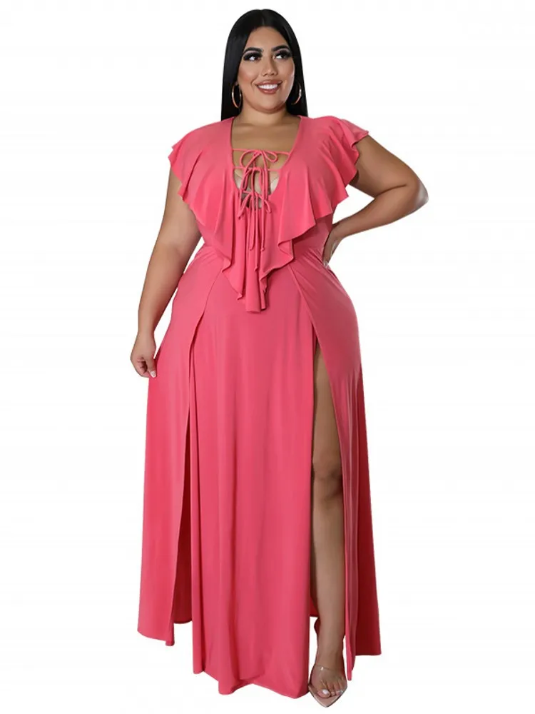 Robe maxi longue à lacets pour femmes, robes de compromis creuses, mode patchwork, décontracté, sexy, grande taille, 4XL, 5XL, été, nouveau, 2022