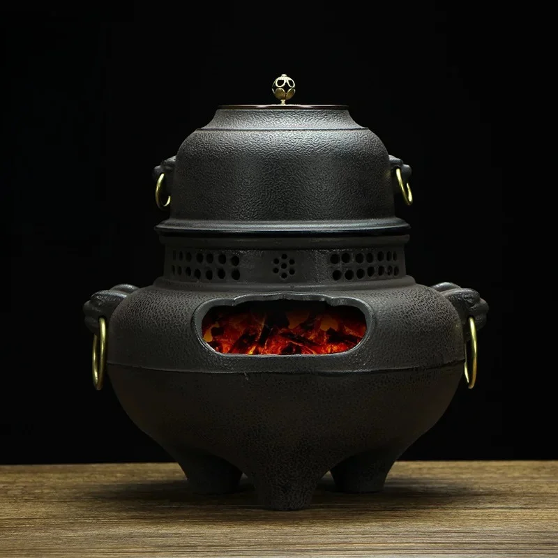 Cast Iron Charcoal Stove, Vintage Tea Warmer for Home Indoor Iron Kettle Teapot Heating