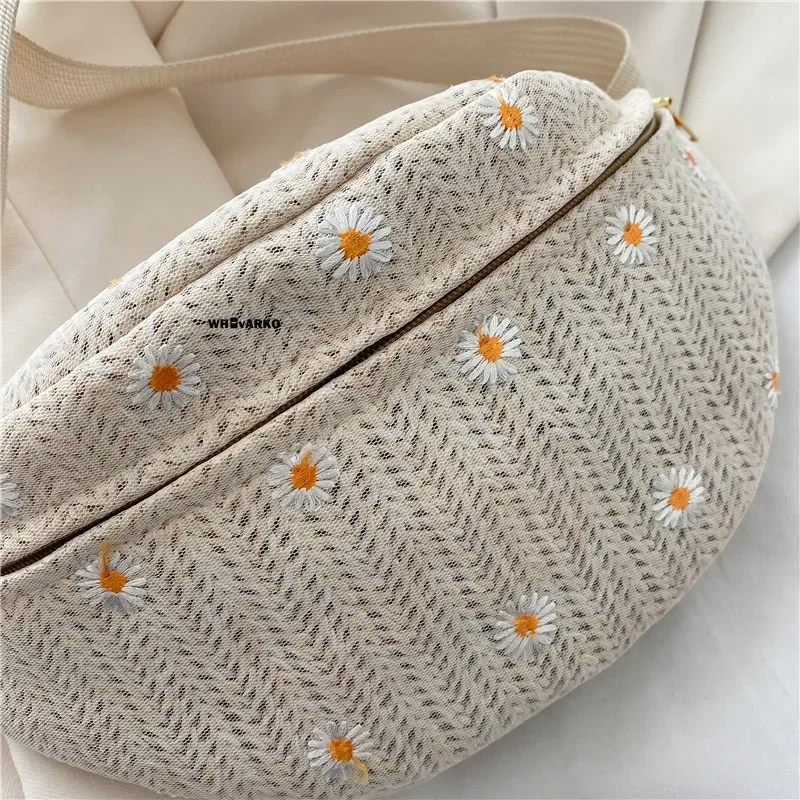 Women's Waist Bag Straw Woven Ladies Shoulder Crossbody Bags Summer Pack Fashion Phone Female Chest Bag Lace Daisy Handbags