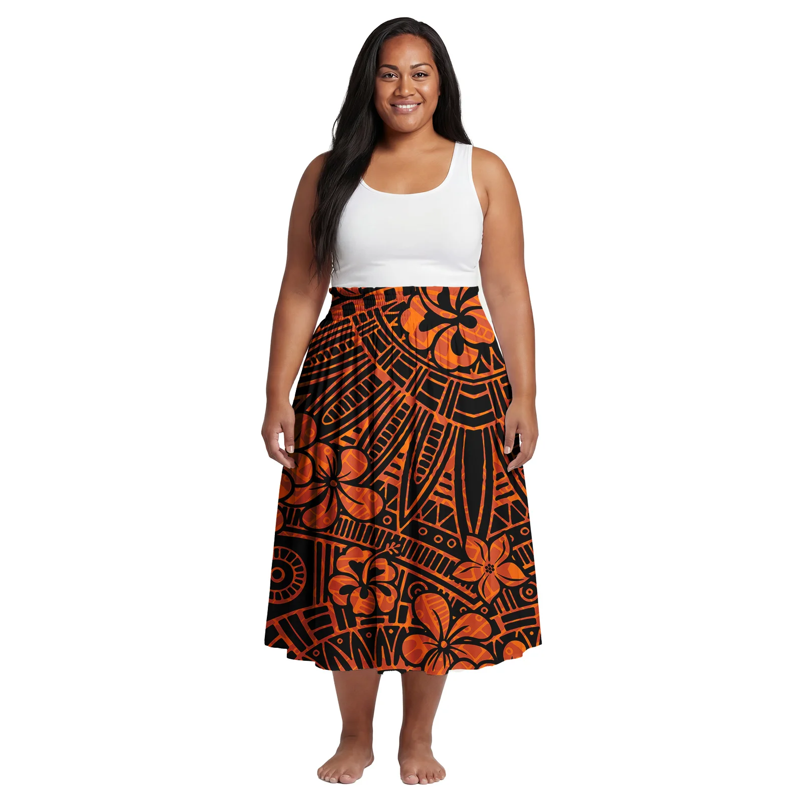 

Lady Sweet Style Skirt Custom Logo Samoan Casual Beach Women Long Skirts Hawaiian Stretch Dress Polynesian Ladies Print Clothes